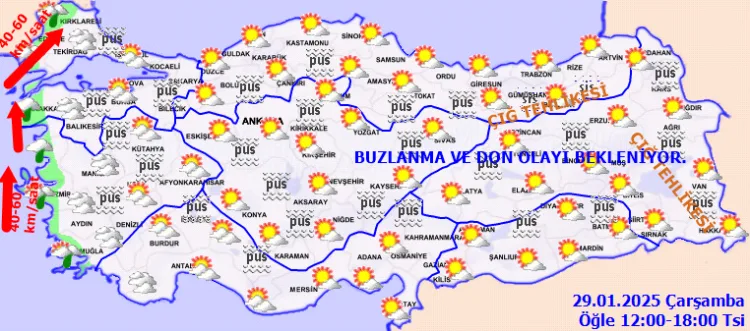 Meteoroloji 29 Ocak Çarşamba günü raporunu yayımladı. Marmara’nın batısı ile