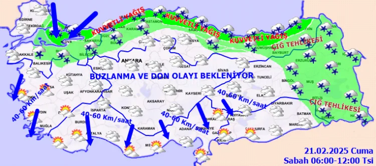 Meteoroloji Genel Müdürlüğü tarafından yapılan tahminlere göre yurdun birçok bölgesinde