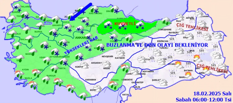 Meteoroloji Genel Müdürlüğü tarafından yapılan tahminlere göre ülkemiz genelinin parçalı