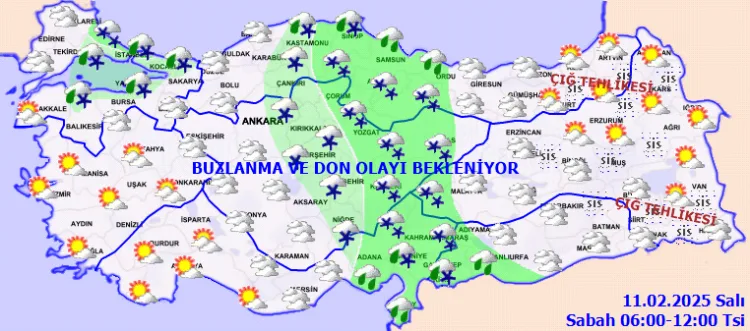 Meteoroloji Genel Müdürlüğü tarafından yapılan tahminlere göre yurdun genelinin parçalı