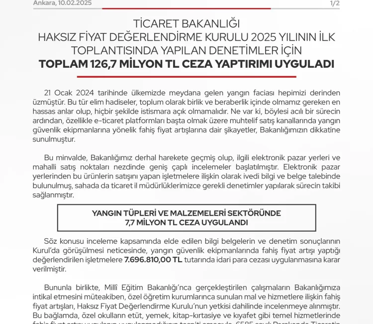 Ticaret Bakanlığı’nda 2025 yılının ilk toplantısını gerçekleştiren Haksız Fiyat Değerlendirme