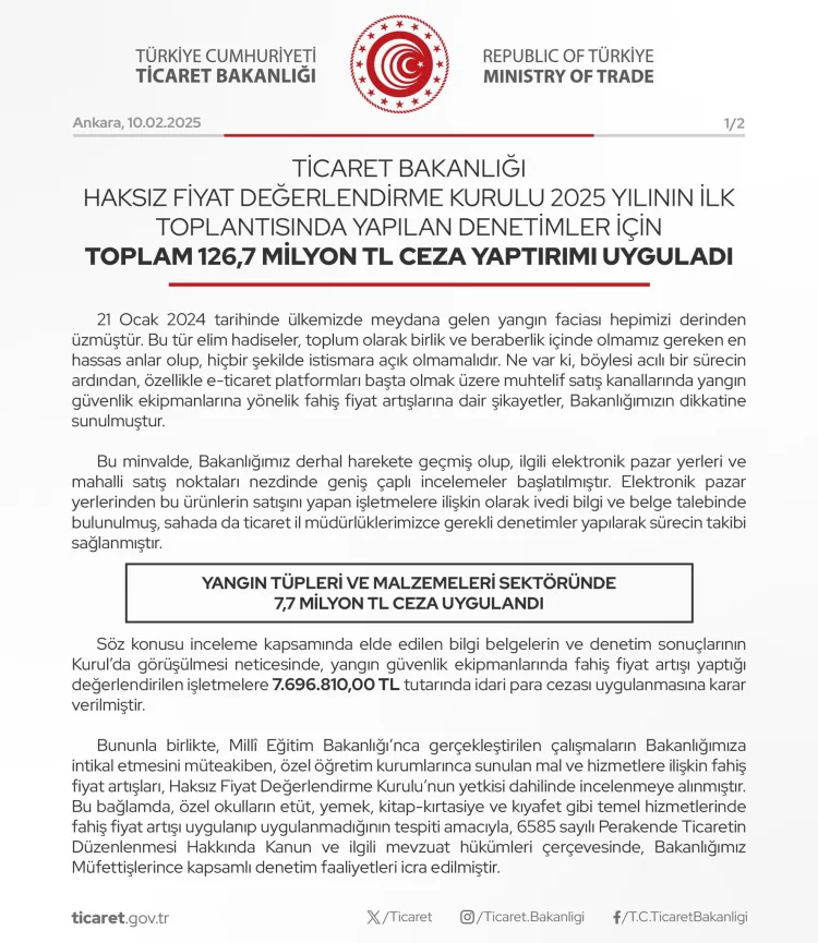 Ticaret Bakanlığı’nda 2025 yılının ilk toplantısını gerçekleştiren Haksız Fiyat Değerlendirme