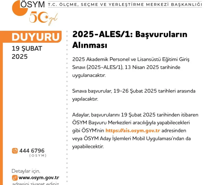 13 Nisan’da yapılacak 2025-ALES/1 için son başvurular 26 Şubat’a kadar