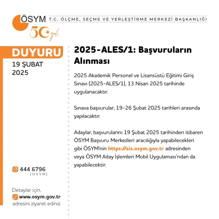 13 Nisan’da yapılacak 2025-ALES/1 için son başvurular 26 Şubat’a kadar