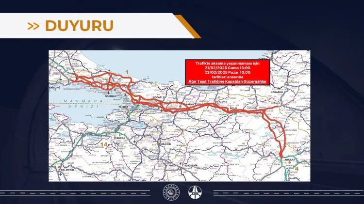 Karayolları Genel Müdürlüğü, 21 Şubat Cuma günü saat 13.00’ten, 23