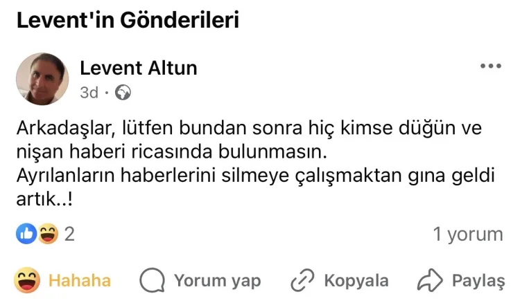 Gebzeli gazeteci Levent Altun, düğün ve nişan haberleri sonrasında ayrınlarınların