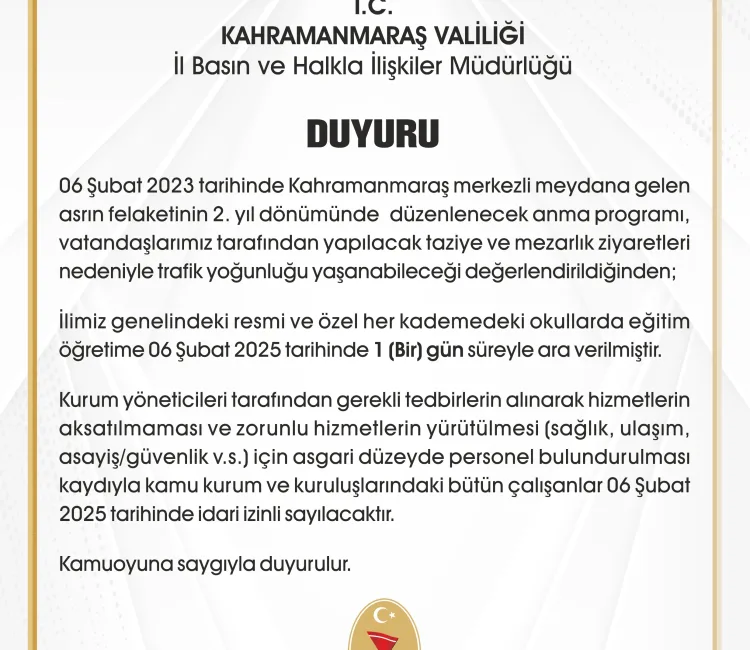 6 Şubat 2023 tarihinde meydana gelen asrın felaketinin 2. yıl