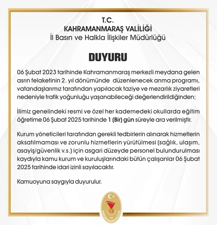 6 Şubat 2023 tarihinde meydana gelen asrın felaketinin 2. yıl