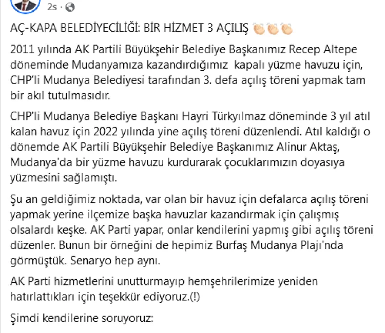 Bursa’nın Mudanya ilçesinde 2011 yılında döneminde AK Partili Büyükşehir Belediye