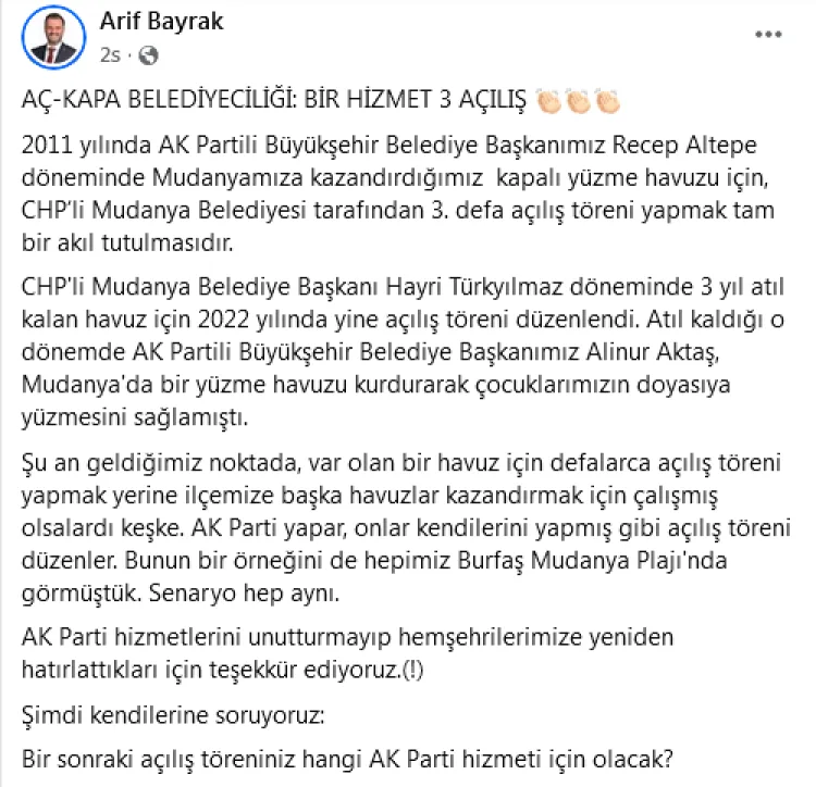 Bursa’nın Mudanya ilçesinde 2011 yılında döneminde AK Partili Büyükşehir Belediye