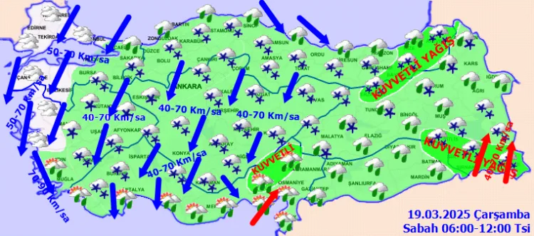 Meteoroloji Genel Müdürlüğü tarafından yapılan tahminlere göre yurt genelinin parçalı ve