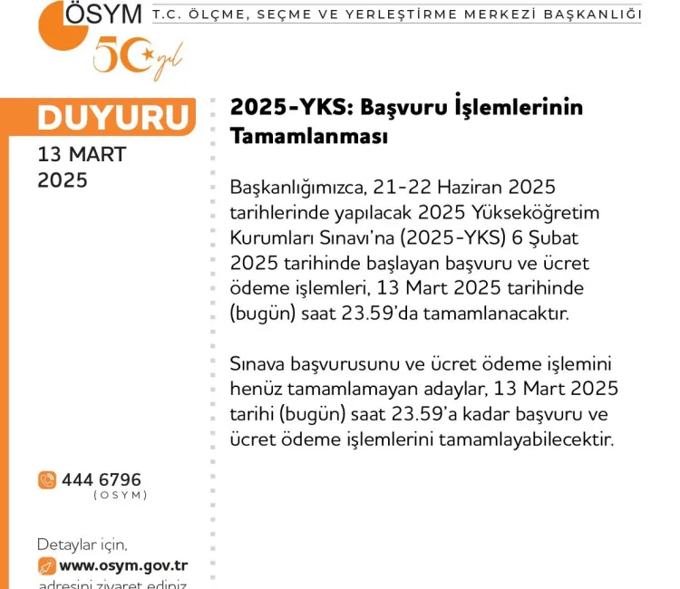 21-22 Haziran’da yapılacak Yükseköğretim Kurumları Sınavı (YKS) için geç başvuru