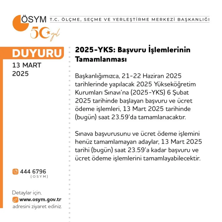 21-22 Haziran’da yapılacak Yükseköğretim Kurumları Sınavı (YKS) için geç başvuru