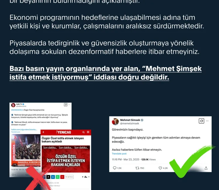 Bazı basın yayın organlarında yer alan, “Mehmet Şimşek istifa etmek