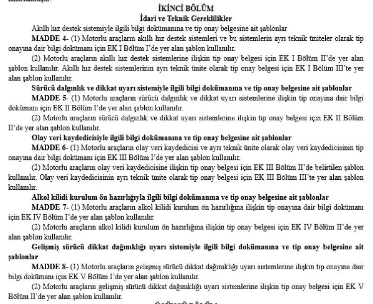 Sanayi ve Teknoloji Bakanlığı, motorlu araçlardaki akıllı hız destek sistemi